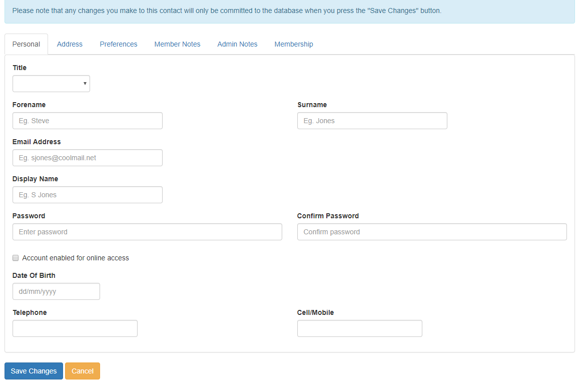 new contact personal details tab